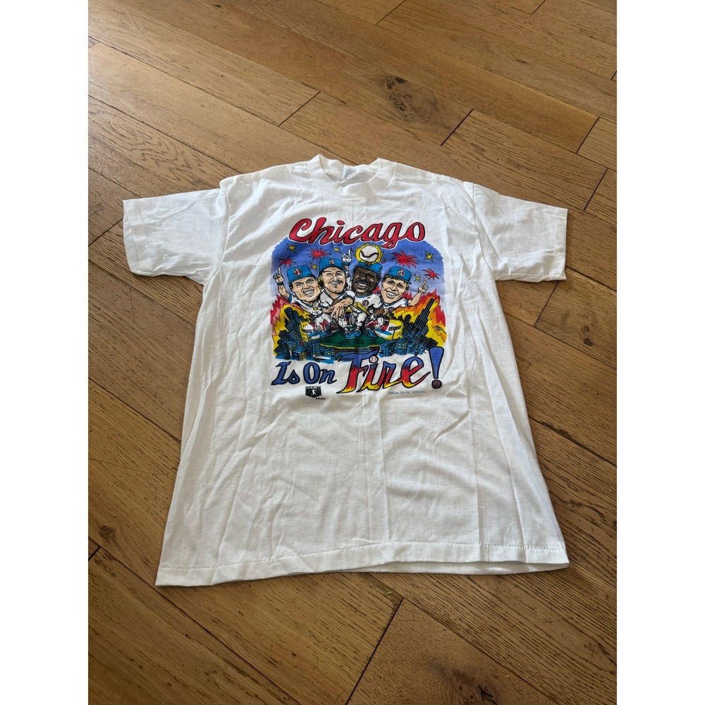 Vintage Chicago Is On Fire Cubs‎ T-Shirt Size: Large White - Topical Sportswear